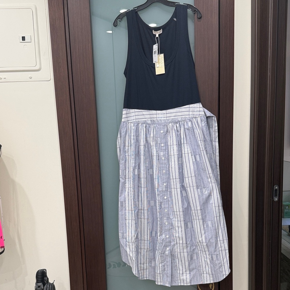 Ramy Brook Dress with Navy Tank with Blue-Striped bottom